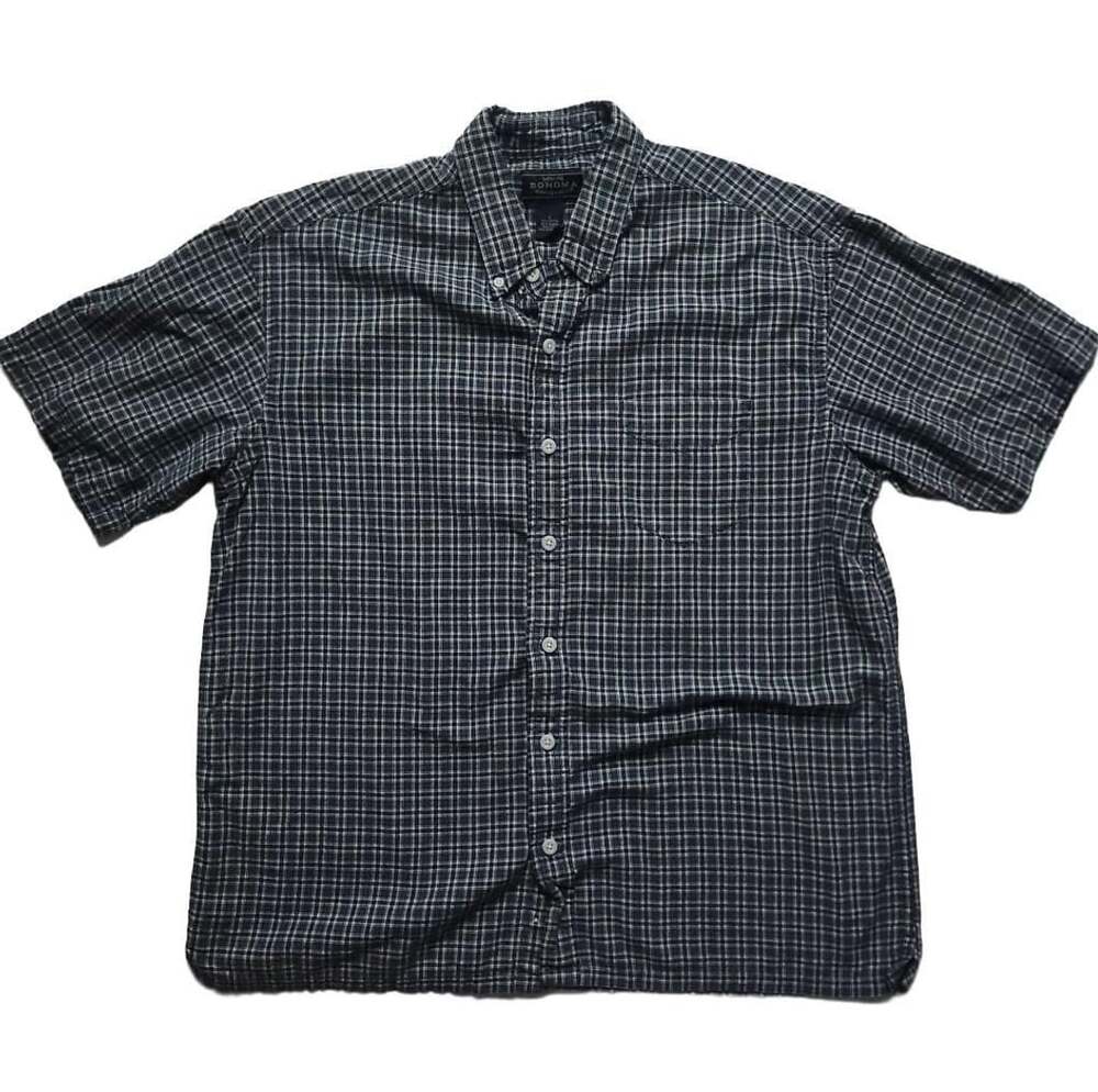 Sonoma Boxy Button Down Shirt Size L Blue Plaid Short Sleeve
